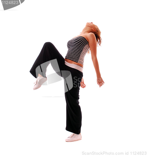 Image of attractive teenage dancing over white background