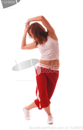 Image of attractive teenage dancing over white background