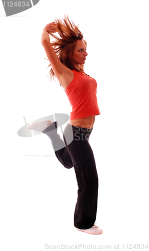 Image of attractive teenage dancing over white background