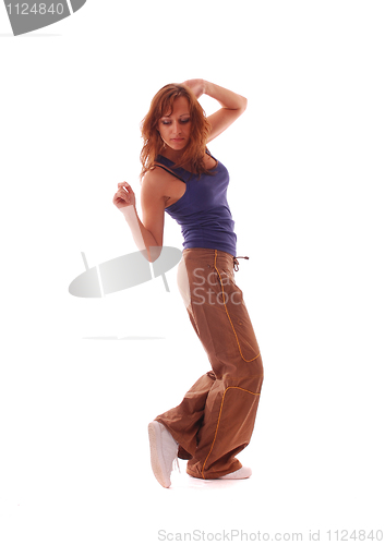 Image of attractive teenage dancing over white background