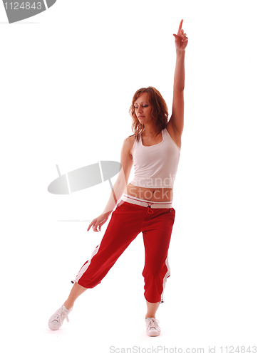 Image of attractive teenage dancing over white background