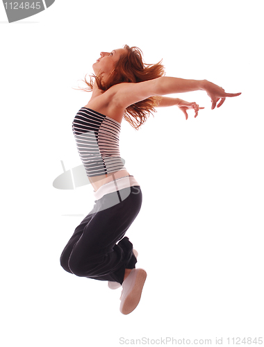 Image of attractive teenage dancing over white background