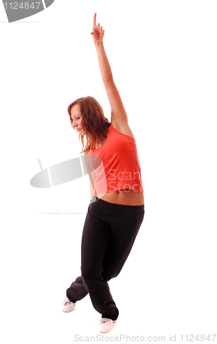 Image of attractive teenage dancing over white background
