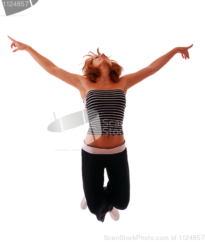 Image of attractive teenage dancing over white background