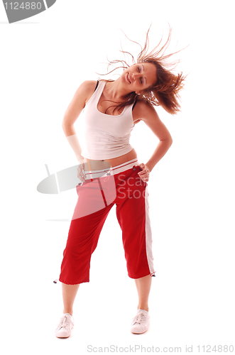 Image of attractive teenage dancing over white background