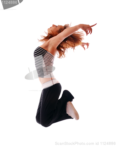 Image of attractive teenage dancing over white background