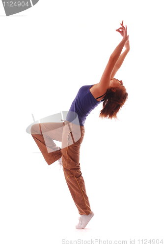 Image of attractive teenage dancing over white background