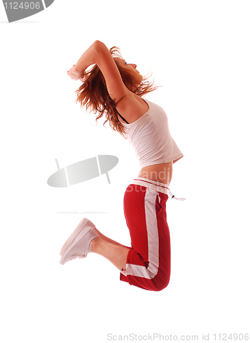 Image of attractive teenage dancing over white background