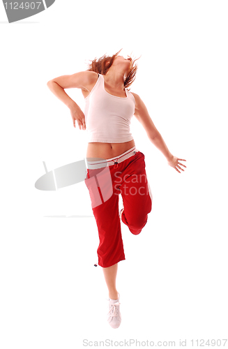 Image of attractive teenage dancing over white background