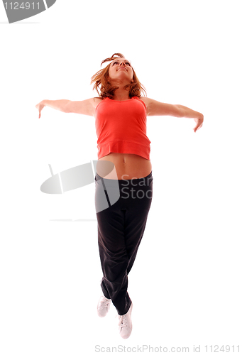 Image of attractive teenage dancing over white background