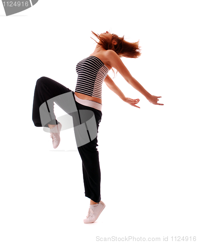 Image of attractive teenage dancing over white background