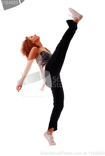 Image of attractive teenage dancing over white background