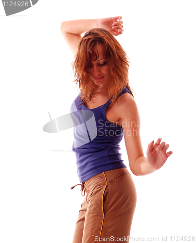 Image of attractive teenage dancing over white background