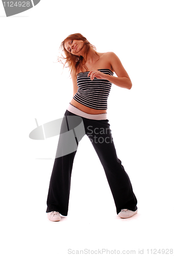 Image of attractive teenage dancing over white background