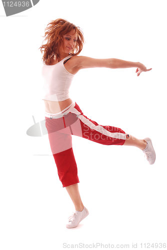 Image of attractive teenage dancing over white background