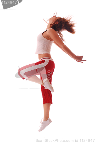 Image of attractive teenage dancing over white background