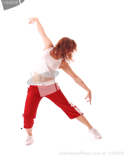Image of attractive teenage dancing over white background