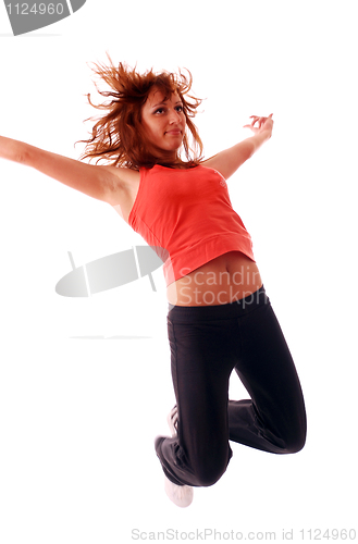 Image of attractive teenage dancing over white background