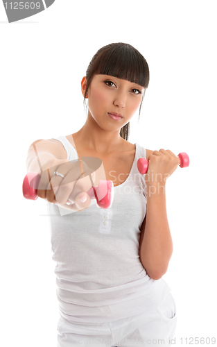 Image of Fitness girl with hand weights
