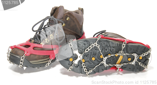 Image of Hiking Boots with ice cleats or crampons