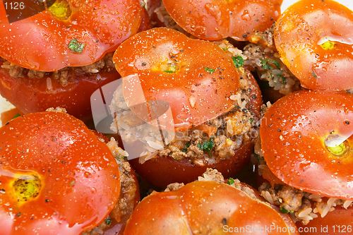 Image of Oven ready Greek stuffed tomatoes (domades gemista me kimi)