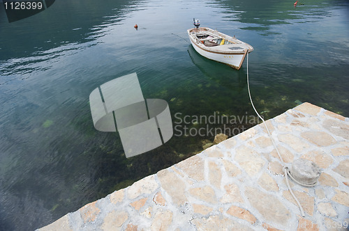 Image of Small boat tied to jetty