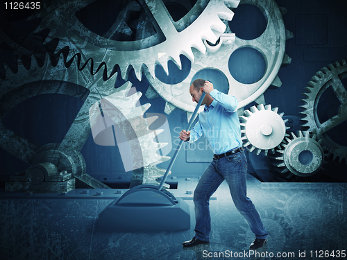 Image of man and vintage gear