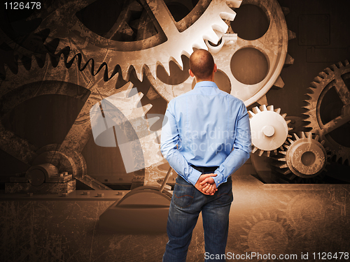 Image of vintage gear and man