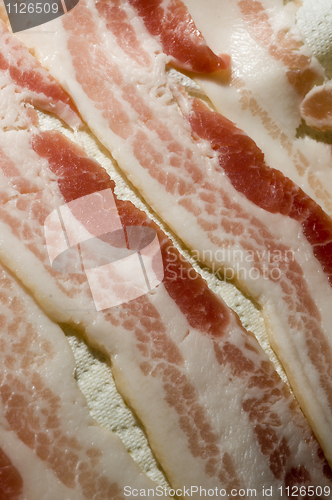 Image of raw bacon strips on paper towel for microwave
