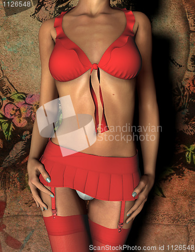 Image of Front view of woman with red lingerie