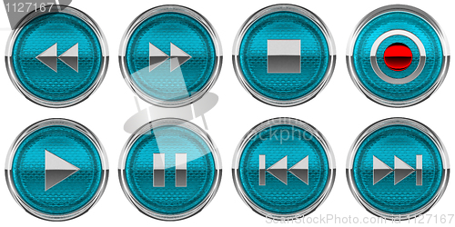 Image of Round Blue Control icons set isolated