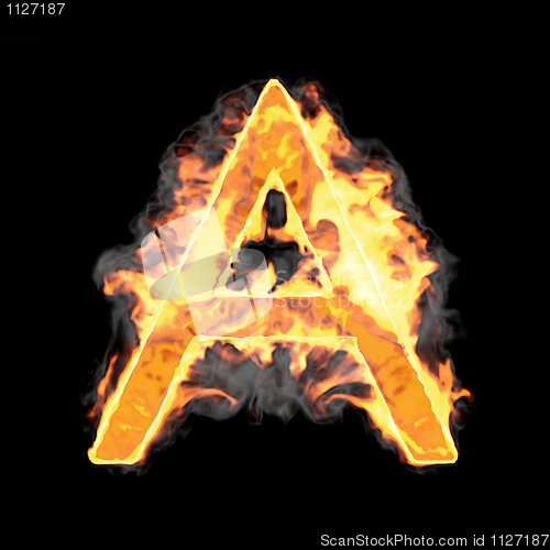 Image of Burning and flame font A letter over black