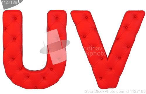 Image of Luxury red leather font U V letters 