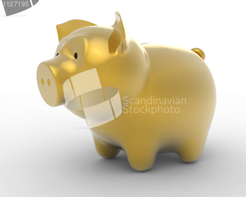 Image of Wealth: Golden piggy bank over white