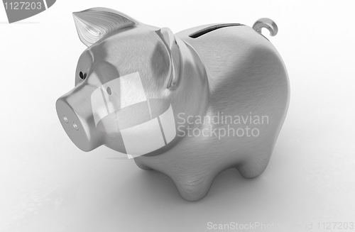 Image of Wealth: Silver piggy bank over white