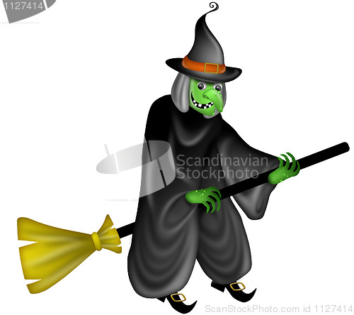 Image of Halloween Witch Flying on Broom Stick