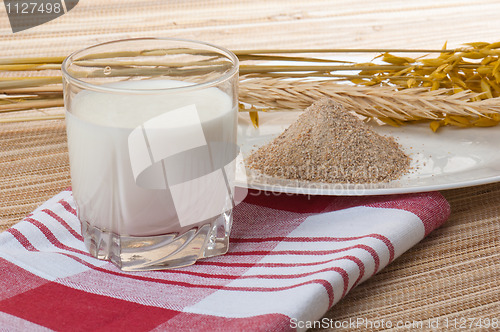Image of Glass of milk and wheat ears