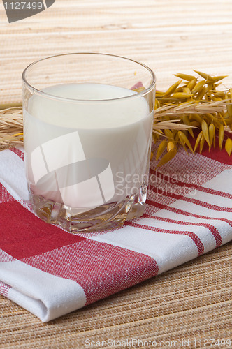 Image of Glass of milk and wheat ears