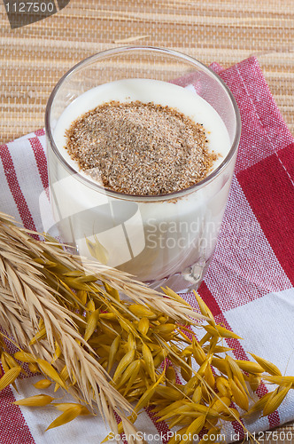 Image of Glass of milk and wheat ears