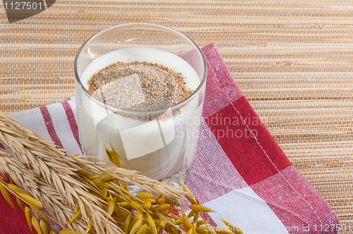 Image of Glass of milk and wheat ears