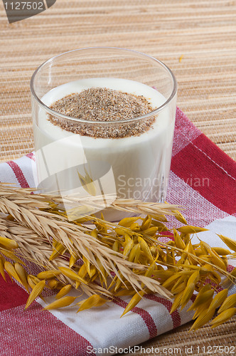 Image of Glass of milk and wheat ears