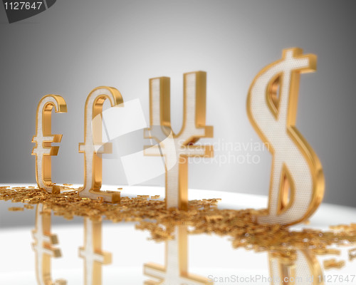 Image of Focus on Euro. Golden Currency signs