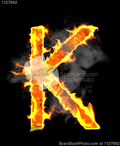 Image of Burning and flame font K letter 