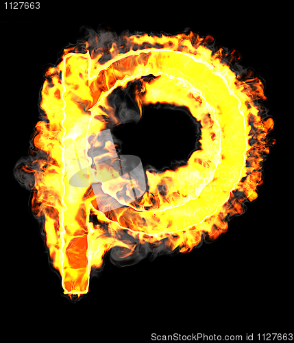 Image of Burning and flame font P letter 