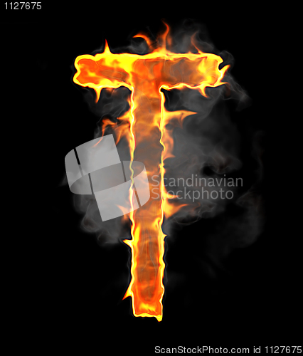 Image of Burning and flame font T letter over black 