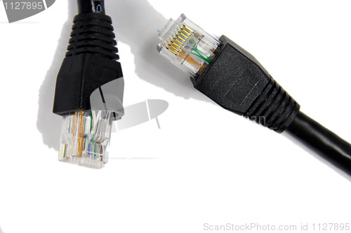 Image of Closeup of two black ethernet cables