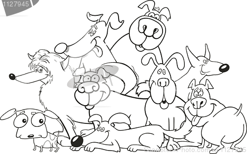 Image of cartoon dogs group for coloring book