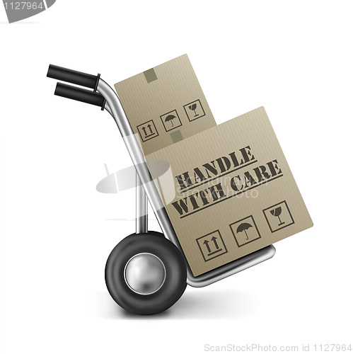 Image of handle with care cardboard box