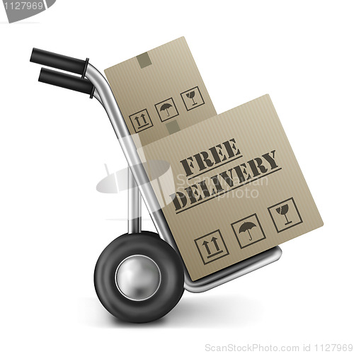 Image of free delivery cardboard box hand truck