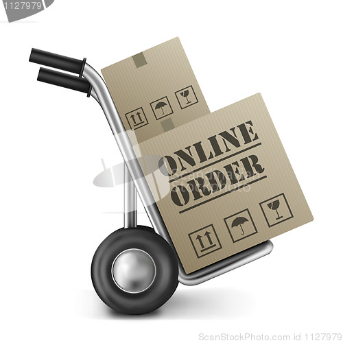 Image of online order cardboard box trolley